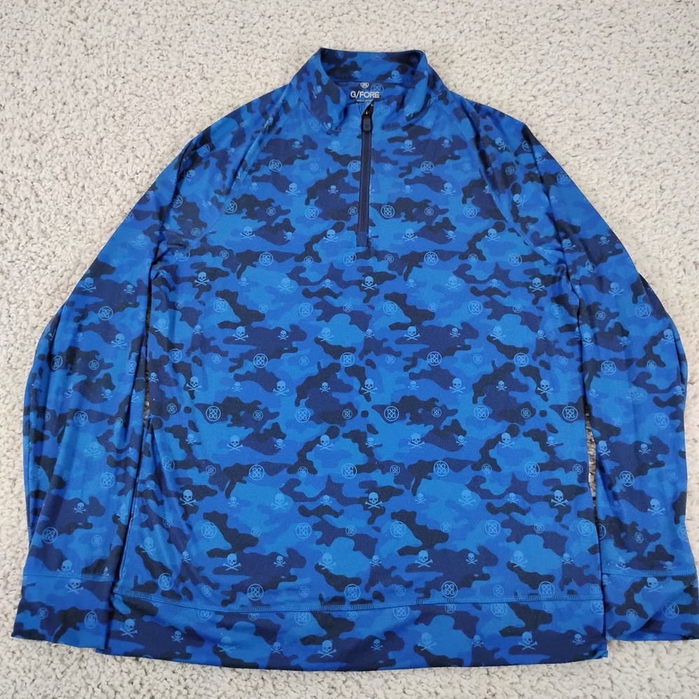 G/FORE Pullover Mens M Blue Camo 1/4 Zip Golf Stretch Skulls Icon Lightweight